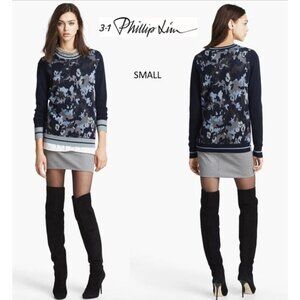 3.1 Phillip Lim Navy Camouflage Multicolor Wool-Blend Pullover Sweater